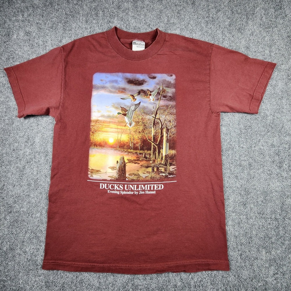 Ducks Unlimited Jim Hansel Evening Splendor Maroon T-Shirt Mens Large Marathon